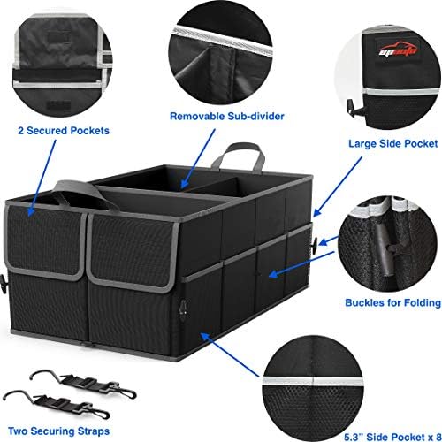 EPAuto Foldable Car Trunk Organizer, 3-Compartment with Removable Divider, Black