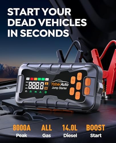 YaberAuto 16-in-1 Jump Starter with Air Compressor 8000A 160PSI, Tool Kits