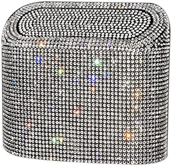 Sparkly Car Trash Car,Hanging Garbage Can with Lid Bling Rhinestone Trash Bin,Litter Container for Vehicle,Office,Home (White)