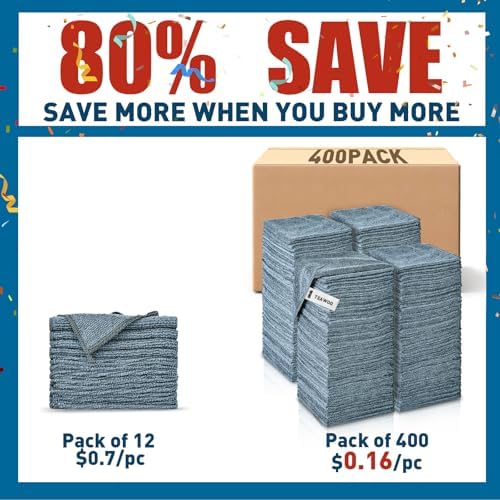 TEAWOO Gray Microfiber Cleaning Cloths Bulk Pack-400 Pack, Microfiber Towels Bulk, Towels for Cars, Cleaning Rags Gray (12x12 inches)