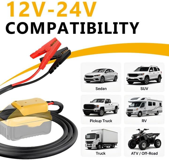 Jumper Cables for Car with Adapter, Automotive Booster Cable Power Tool with 8AWG 2FT Silicone Wire, Portable Battery Jump Starter Compatible with 20V Vehicle Batteries