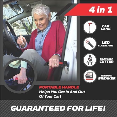 EMSON Original Car Cane Car Handle Assist for Elderly - 2 Pk | All in 1 Door Handle, Seat Belt Cutter, Window Breaker, Flashlight, Car Door Handle for Elderly Easy Exit