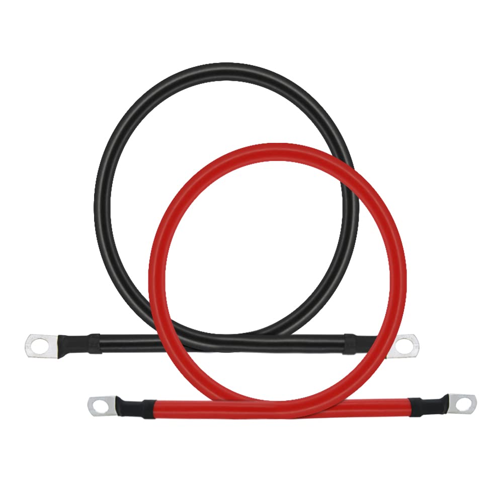 A ABIGAIL 2 AWG Battery Cable 2Gauge Pure Copper Battery Inverter Cables with 5/16 in Lugs Both Ends Power Inverter Wire Set for Automotive Solar Power Inverter Marine Boat RV Car Motorcycle (1FT)