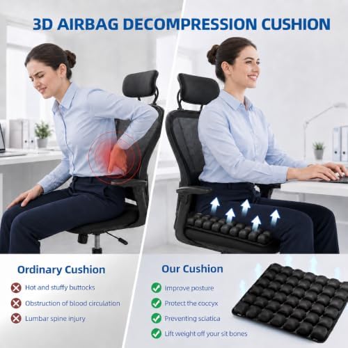 Inflatable Seat Cushion with Press-to-Inflate Design, Airplane Seat Cushion for Long Flights, Travel Cushion for Sciatica Pain Relief, Portable Cushion for Car, Office & Airplane