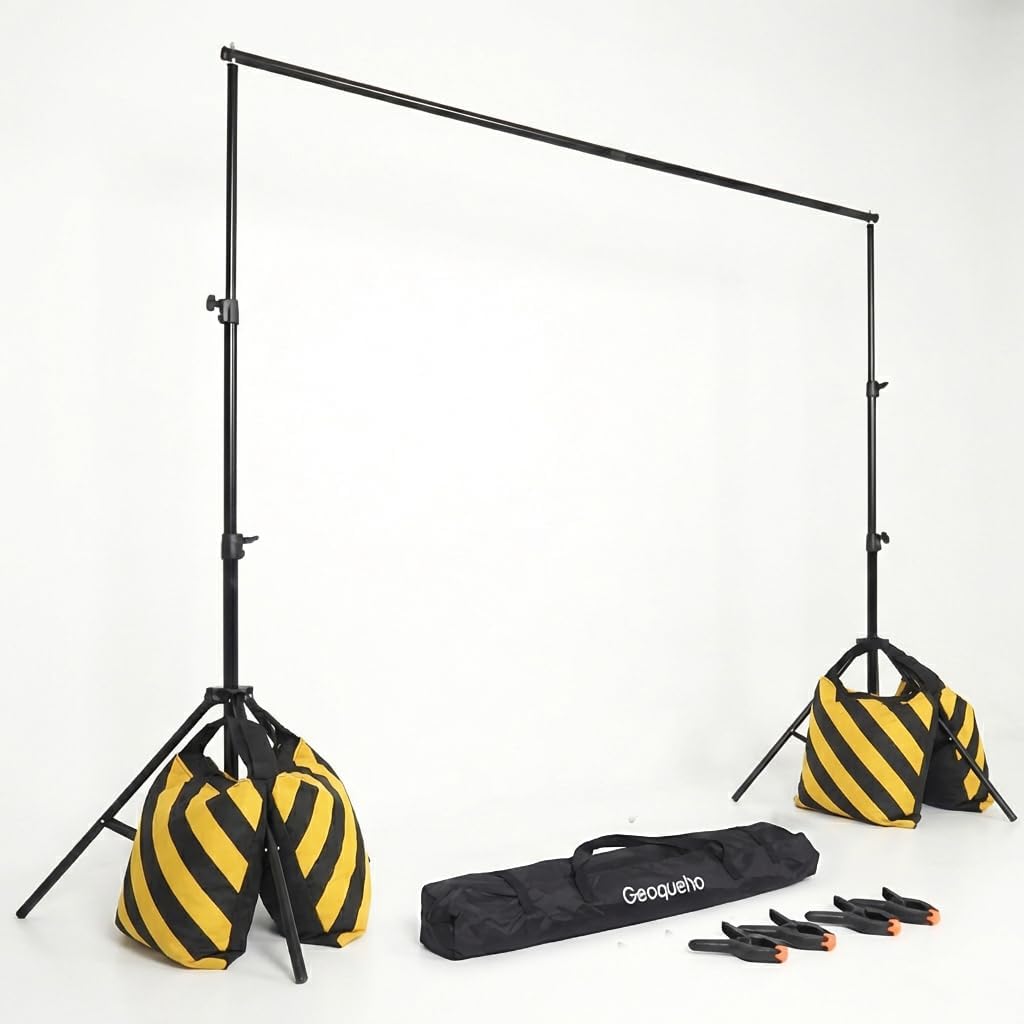 6.6x6.6ft Backdrop Stand Support System with 32.5" Wide Base Stability, Heavy Duty Background Stand for Video Studio Photo Booth, 4 Clamps & Carry Bag