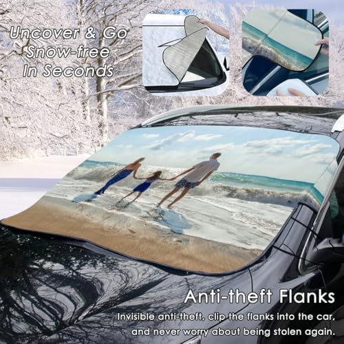 Custom Photo Windshield Snow Covers, Personalized Logo Car Windscreen Case, All Seasons Sunshade Cover, Waterproof Windproof Protection Sun Frost Ice Defense, Universal for SUV Truck Sedan Van