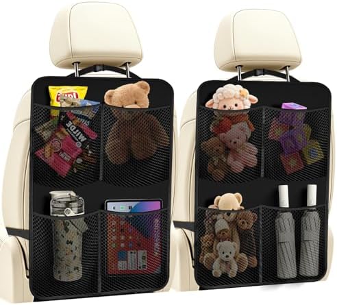 2 Pack Back Seat Cover For Kids + 4 Pocket Storage Organizer,Car Kick Mats Backseat Protector, Car Seat Back Protectors Backseat Organizer For Vehicles