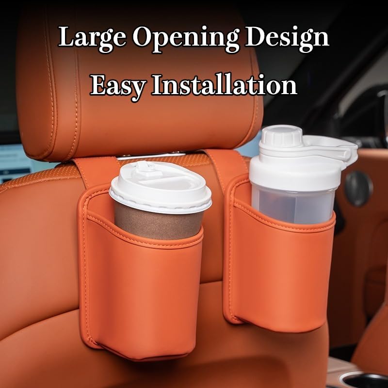 2-Pack Cup Holders for Car Seat Back Premium Nappa Leather Organizer with Drink Holders Easy Install for Families & Road Trips (Black)