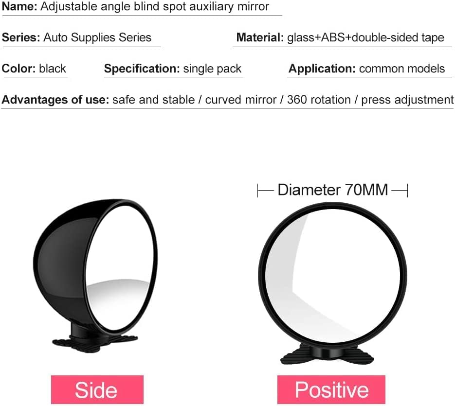 Biqing Blind Spot Mirrors, Universal Car Accessories, 360 Adjustable, Convex, Black, 2.75 Inch, Rear View Mirror, Auto Auxiliary Mirror, 1PC