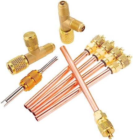 HVAC Service Access Valves Kit 1/4" SAE x 1/4" OD x 2.5" Stem | 1/4 SAE Flare Brass Quick Coupler Adapter, Quick Coupler Access Tee for HVAC Refrigerant System R12 R22 R502 R134A