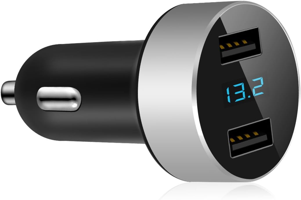 LIHAN 3 USB Car Charger,12V/24V Voltage Meter, Silver
