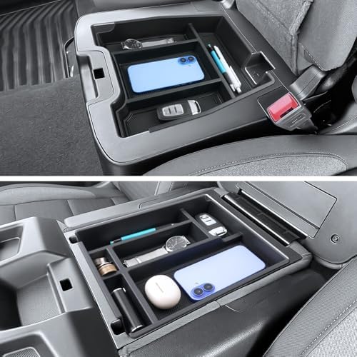 For Chevy Silverado Center Console Organizer - 2 Pack Black - Refreshed Models 2019-2026 Chevy Silverado 1500 & 2020-2026 Silverado 2500HD 3500HD Pickup Truck Accessories - (Split-Bench Folding Seat)