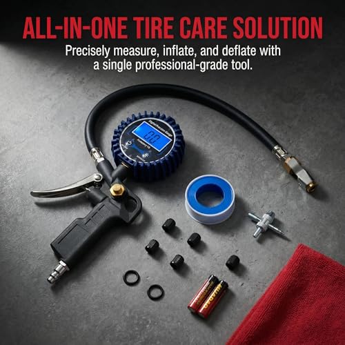 Digital Tire Pressure Gauge with Inflator 3-250 PSI, Heavy Duty Kit