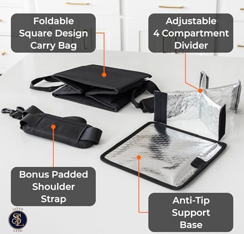 Reusable Drink Carrier with Handle – Tip-Resistant 4 Cup Carrier with Shoulder Strap for Delivery – Insulated, Foldable, Adjustable Dividers – Portable Caddy Tote Bag, Drink Holder for Car