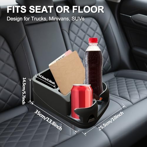 Car Center Console with Adjustable Cup Holders, Universal Center Console Organizer for Truck, Cars, Minivans, Suvs, Truck Floor Console, Bench Seat Center Console (Black)