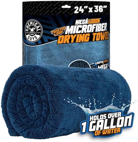 Chemical Guys Megalodon Microfiber Drying Towel with Twisted Loop Technology, Super Plush Absorbent 24" x 36" Microfiber Towel for Cars, Trucks, SUVs, RVs, and More, Extra Large Dark Blue Drying Cloth