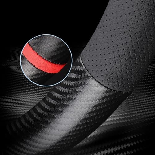 Carbon Fiber Leather car Steering Wheel Cover, Comfortable and Anti-Skid, Universal 15 inch (Black)