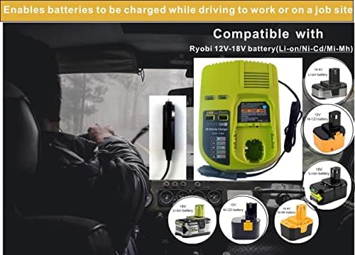 One+ Portable Dual Chemistry Lithium Ion or NiCad Vehicle Battery Charger for Ryobi 12V, 14.4V, 18V MAX One+ Plus Ni-Cad, Ni-Mh & Lithium-Ion Battery