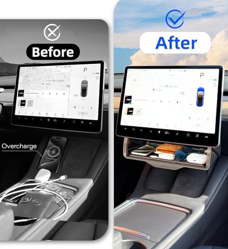 WinDu Under Screen Storage for Tesla Model 3 Y 2016-2025, Open and Close Hideable Center Console Organizer Tray with Anti-Slip Silicone Pad, Interior Accessories