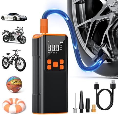 Zeee Tire Inflator Portable Air Compressor, 150PSI Portable Air Pump with Accurate Pressure LCD Display, 2X Fast Inflation Cordless Tire Pump for Car Bicycle Motorcycle Ball