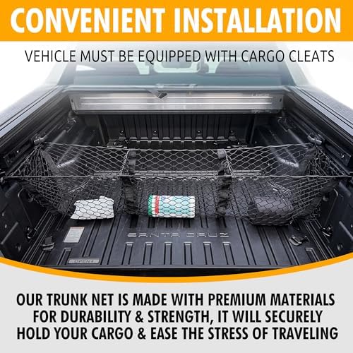 3 Pocket Style Elastic Trunk Cargo Net for Hyundai Santa Cruz 2022-2025 - Premium Trunk Organizers & Storage - Cargo Net for Pickup Truck Bed - Truck Bed Divider - Car Organizer for Pickup