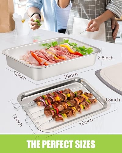 Grill Prep Trays Set Of 5,BBQ Tray,Grilling Prep And Serve Trays,Stainless Steel Food Prep Tray,Grill Carry System,Marinade Container with Lid and Cutting Board,BBQ Grill Accessories,Grilling Gifts