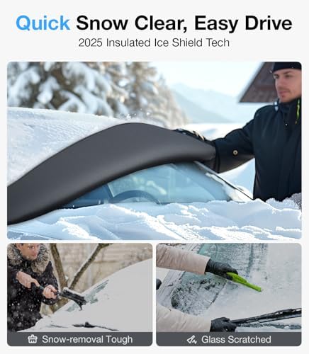 Wigoo 2025 Upgrade All-Season Car Windshield Cover - 600D Heavy-Duty Magnetic Cover for Snow/Sun/Dust/Rain, Fits Sedans & Small to Mid-Size SUVs, Year-Round Car Shield Outdoor Accessories