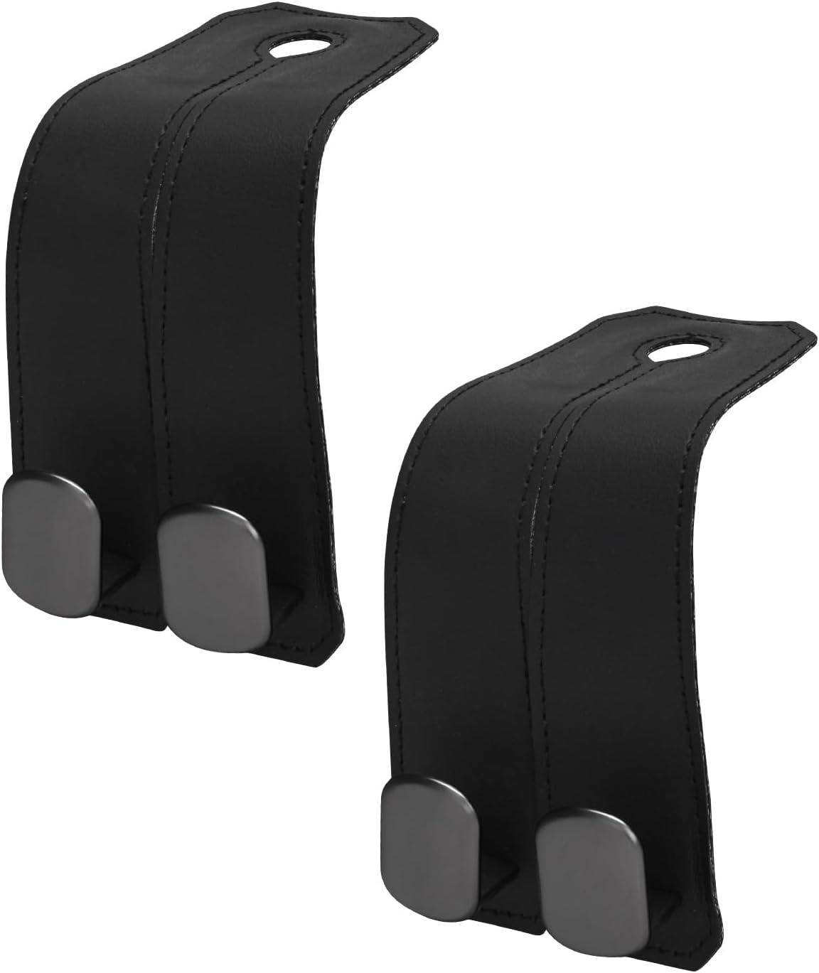 2 Pcs Car Hooks for Headrest, Adjustable Vehicle Seat Back Car Organizers and Storage Accessories, Universal Fit Double Metal Leather Purse Holder for Car (Grey)