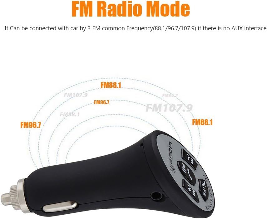 EloBeth Wireless Audio Receiver with FM Transmitter for Car, Bluetooth Music Adapter, 1 in 2 Designs, One Receiver Can be Connected with Two Blue Tooth Devices with Memoryfunction