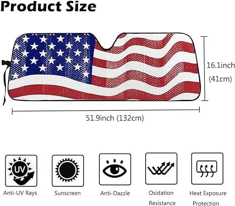 Windshield Sun Shade for 2007-2023 Wrangler Rubicon Sahara TJ JK JKU 2 & 4 Door-Blocks UV Rays Sun Visor Protector,Car Sun Shade Keep Your Vehicle Cool,American Flag Car Sun Shade