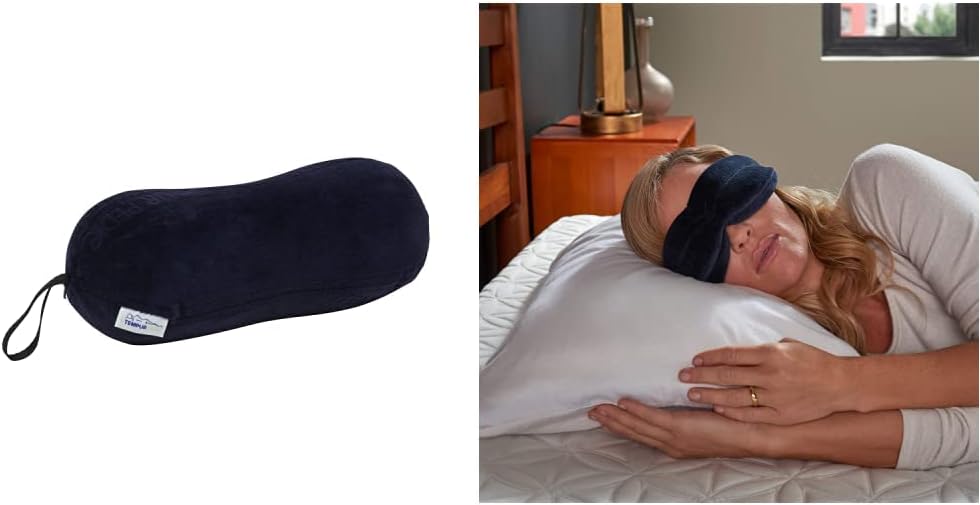 Tempur-Pedic All-Purpose Memory Foam Travel Pillow, Peanut-Shaped Lumbar Pillow for Neck and Back Pressure Relief, Navy
