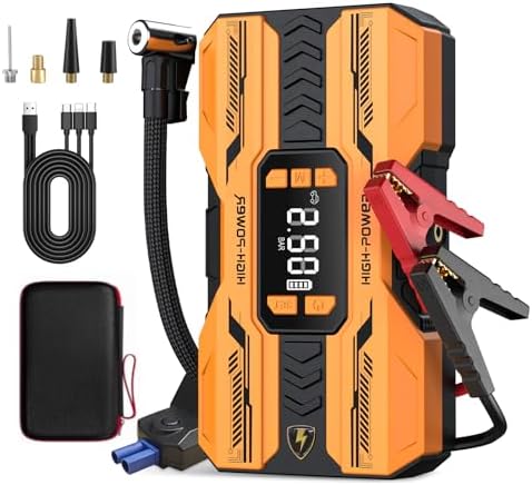 Nuynix Jump Starter with Air Compressor, 3000A Portable Car Battery Booster (Up to 9.0L Gas/7.0L Diesel) with 150PSI Auto-Shutoff Tire Inflator, 12V Lithium Jump Box, LED Display & Jumper Cables
