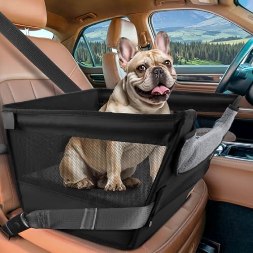 BONTHEE Elevated Dog Car Booster Seat for Dogs & Cats up to 35LB, 6-Inch Memory Foam Pet Booster Seat, Side Breathable Mesh,Portable Travel-Safe Bed for Cars,Elevated Car Seat for Small Medium Dogs