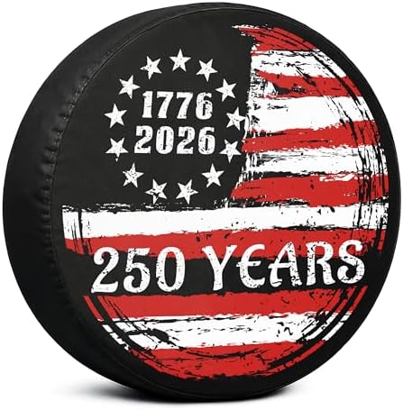 American Flag Spare Tire Cover 1776-2026 250 Years Vintage Patriotic Design, Weatherproof Dust-Proof Sun Protection Wheel Cover for Truck SUV RV Camper Trailer Outdoor Accessories