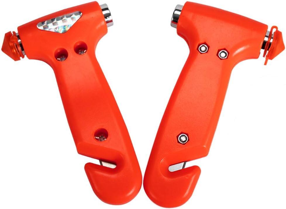 MOTORBUDDY 4-Pack Car Safety Hammer, Auto Emergency Escape Hammer with Window Breaker and Seat Belt Cutter, Striking Red Emergency Escape Tool for Car Accidents