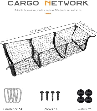 SCUARI Cargo Net,Truck Bed Organizer,Car Accessories Cargo Net for Pickup Truck Bed,3 Pocket Trucks Beds Cargo Nets,43.3" x 11.8" Elastic Cargo Nets,Suitable for Car SUV Van Trunk Pickup