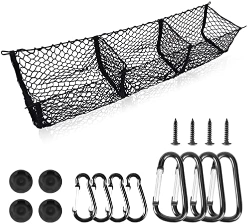 Cargo Net Trunk Bed Organizer for Ford/Dodge/GMC/Chevy Silverado/Toyota/Nissan/Honda Pickup Truck, 59" Longer Mesh Storage Net Grocery Holder Heavy Duty Automotive Cargo Net with 3 Detachable Pocket