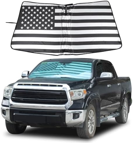 Windshield Sunshade Fit for Toyota Tundra 2007-2021, Folding Car Sun Shade for Front Window, Auto Sun Protection Visors Blocks UV Rays and Keeps Vehicle Cool, American Flag Pattern