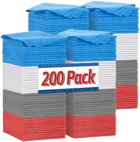 FIXSMITH Shop Towels, Microfiber Cleaning Cloth Bulk, 200 Pack Microfiber Towels for Cars, All-Purpose Absorbent Cleaning Rags, Dust Cloth for Automotive, Mechanic, Garage, Bar, 11.5 x 11.5 inch
