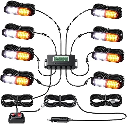 EYPINS LED Surface Mount Strobe Lights for Trucks,White Amber Strobe Light