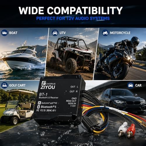 BT-1 IPX7 Bluetooth Receiver aptX HD Dual RCA Marine Vehicles