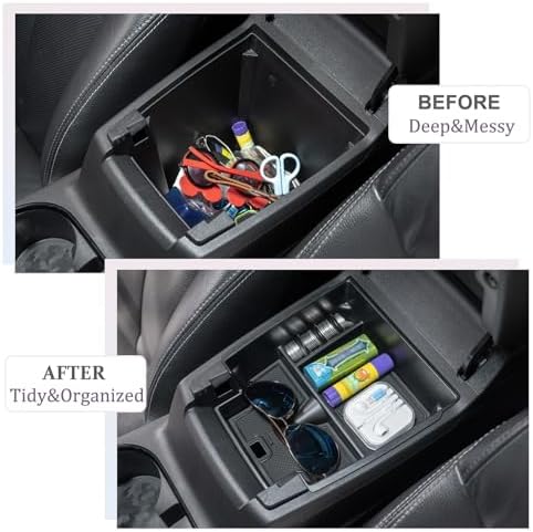 JDMCAR Center Console Organizer Compatible with 2023 2024 2025 2026 Chevy Colorado/GMC Canyon Accessories, Coin Container Armrest Secondary Storage Box with Non-Slip Silicone Mat (Black Trim)