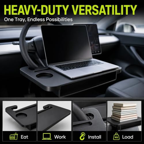 Car Desk with Laptop Stand, Steering Wheel Tray for Work and Eating, Portable Car Table, Food Tray and Writing Surface, Travel Accessory for Drivers