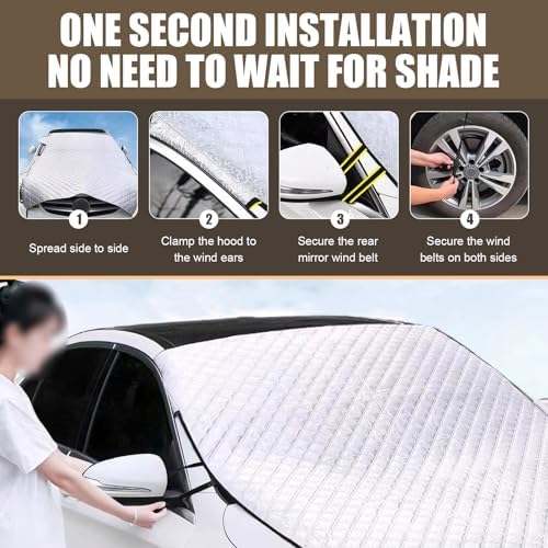 Car Windshield Cover for Ice and Snow, Thickened Windproof Four-season Protection Waterproof Dustproof Frost-proof Portable Car Cloth, Outdoor Indoor Foldable Protective Cover, for Cars (Silver)