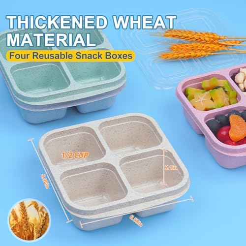 LCHLZZ 4 Pack Snack Containers, Divided Bento Snack Box, 4 Compartments Reusable Meal Prep Lunch Containers for Kids Adults, Food Storage Containers for School Work Travel