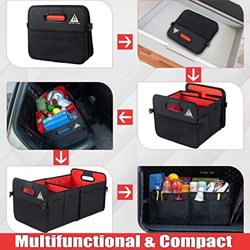 JOJOY LUX Car Trunk Organizer with Multi Compartments - Automotive Collapsible Cargo Containers with 11 Pockets & Reinforced Handles, Vehicle Grocery Organizer Bin Caddy Bag for SUV Van Truck