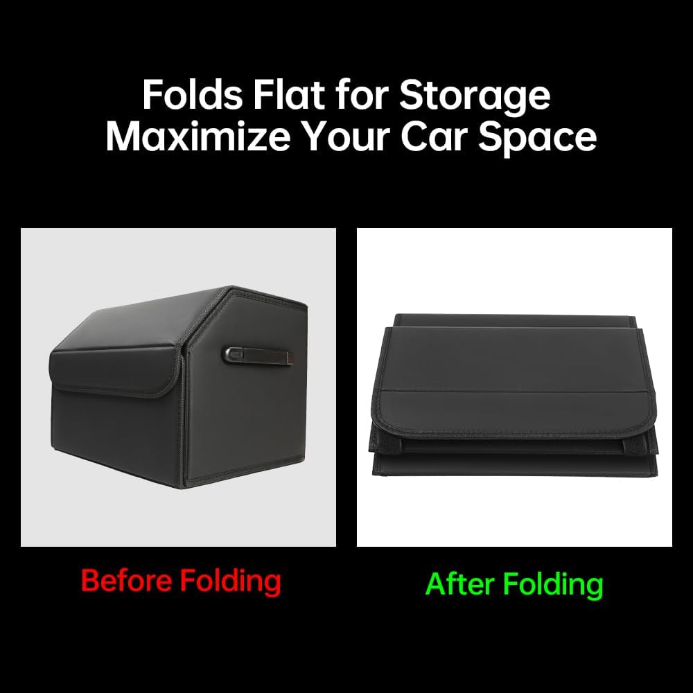 Car Trunk Organizer, Leather Material, Sturdy and Durable, Waterproof and Stain-Resistant Surface, Wipes Clean Easily, Collapsible to Save Space, Say Goodbye to Clutter, for SUVs & Sedans