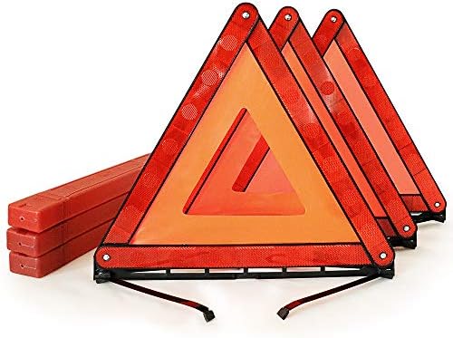 Foldable Warning Triangles Road Safety Triangle Kit, 3 Pack of Reflective Triangle Sign with Storage Case, DOT Approved