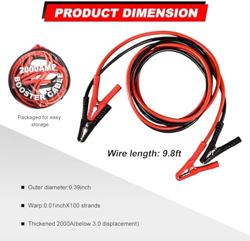 2 PCS Jumper Cables for Car Battery, 10 Gauge 10Feet Automotive Booster Cables with Carrying Bag, Heavy Duty Alligator Clips Cable for Jump Starting Dead or Weak Batteries