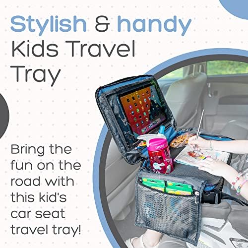 BE Family Travel Kids Car Seat Travel Organizer, Car Accessories for Children, Car Seat Snack Tray, Traveling Essentials for Kids, Toddler Lap Tray for Engaging Activities, Multipurpose Design, Blue